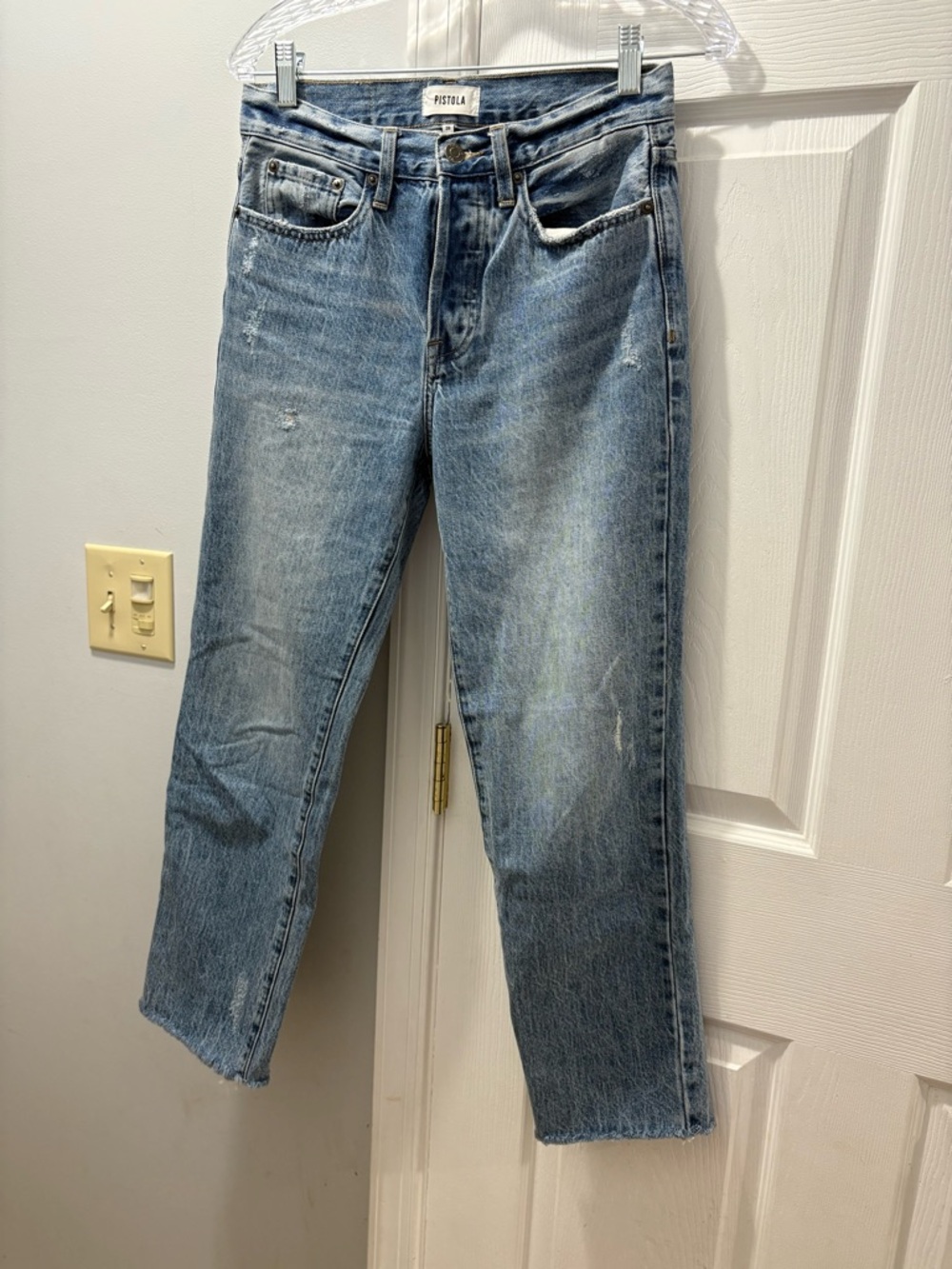 Pistola Charlie High Rise Straight Ankle Slightly Distressed Raw Hem Jeans